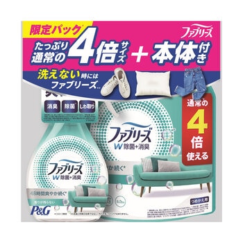 ファブリーズW除菌+消臭スプレー香りが残らない 本体370ｍｌ+詰め替え1280ｍｌ