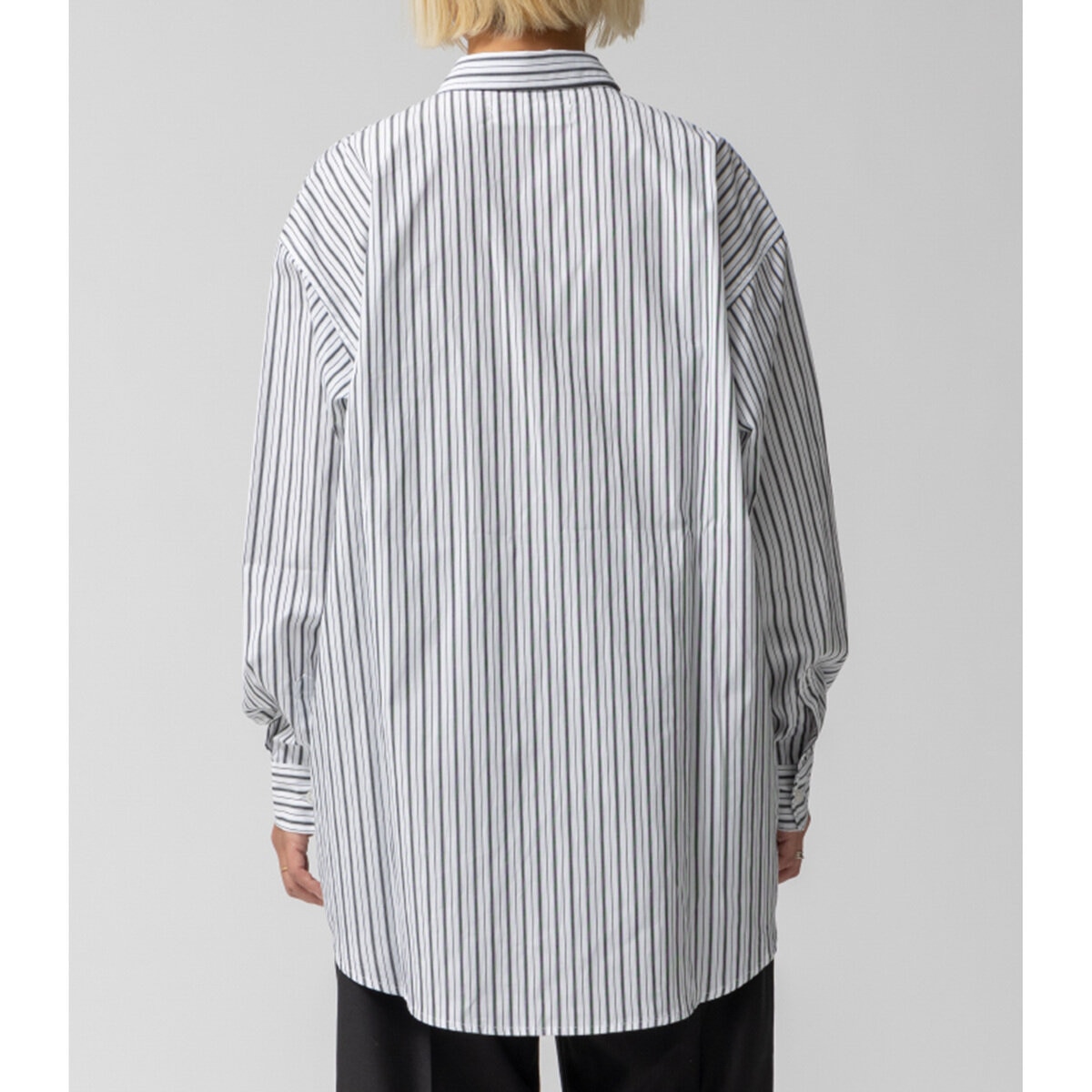 ビームスデザイン レディース ストライプシャツ オフ×チャコール L