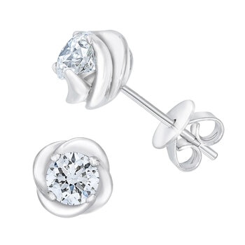 14K ホワイトゴールド 0.80カラット フローラル ピアス