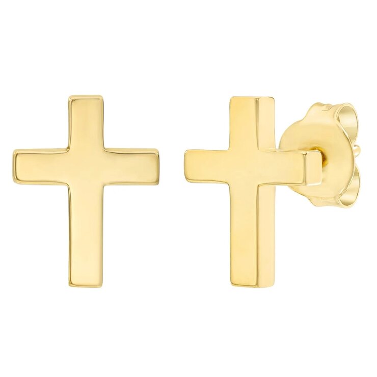 14K イエローゴールド クロス スタッドピアス
