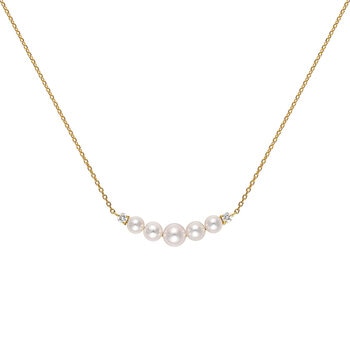 あこやパール 18K イエローゴールド パール 5点 ＆ ダイヤモンド 0.04カラット ネックレス
