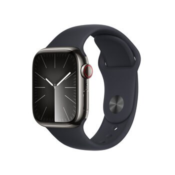Apple Watch Series 9（GPS + Cellularモデル）- 45mmグラファイトステンレススチールケースとミッドナイトスポーツバンド - S/M