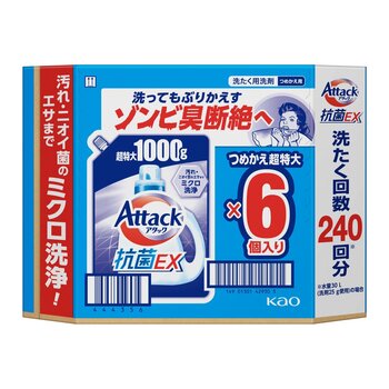 アタック抗菌EX 洗濯洗剤　詰替え 1000g x 6 個入り