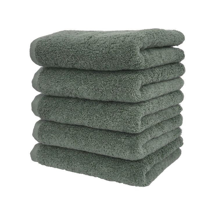 ふんわりボリュームフェイスタオル 5枚セット グリーン