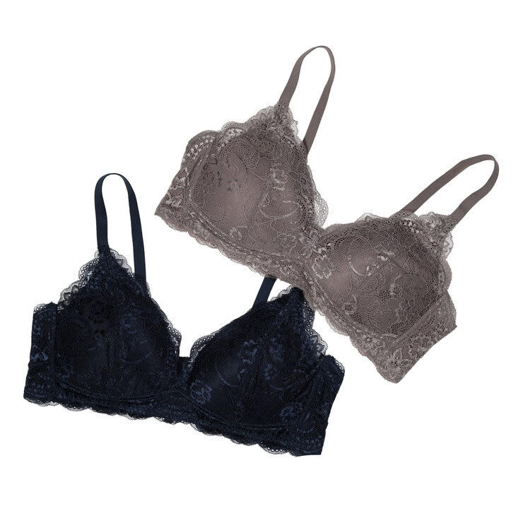 アツギ ワイヤレス レースブラ モカ/ネイビー L