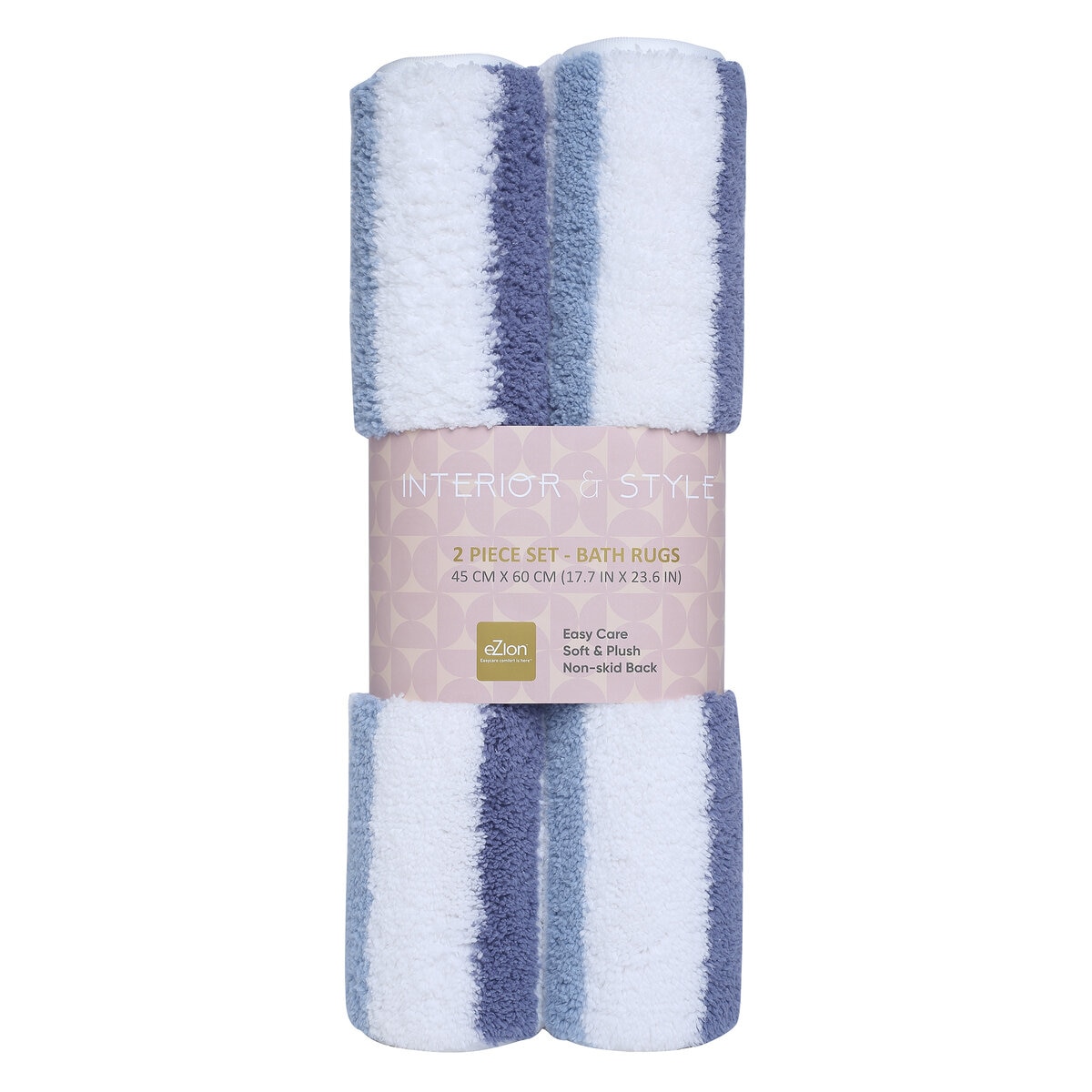WELHOME バスラグ 45cm x 60cm 2個パック ブルーストライプ