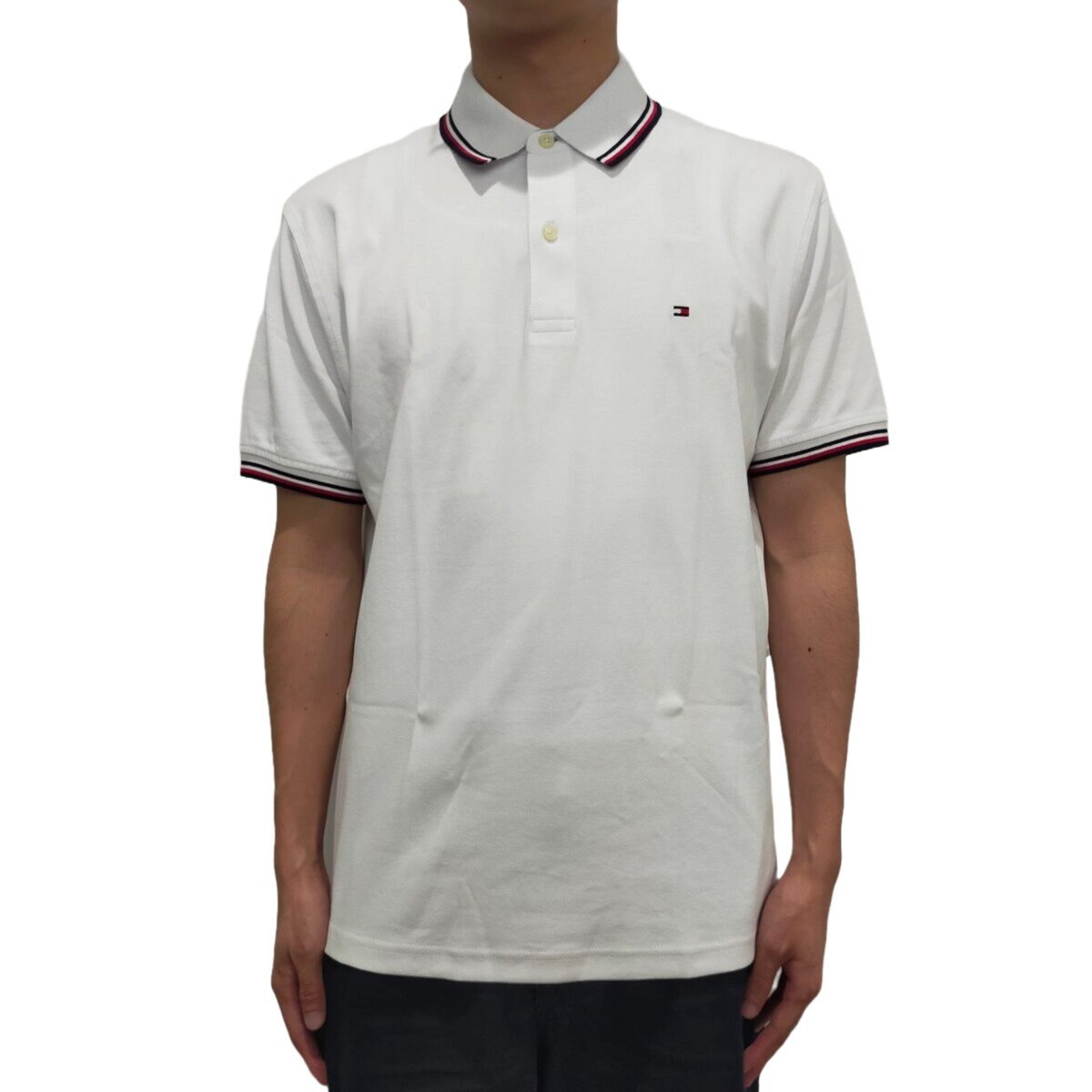 トミーヒルフィガー メンズ 半袖 ポロシャツ ホワイト（OPTIC WHITE）XL