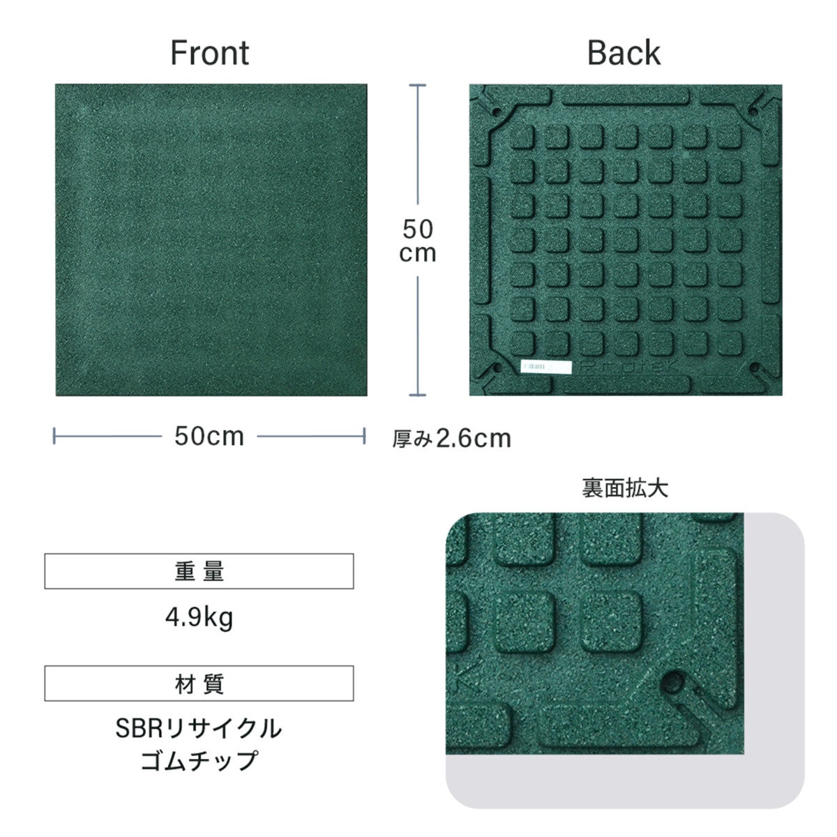 プロテックセーフティジョイントラバーマット４枚セット PCXR-526　(26mm厚50cm×50cm)