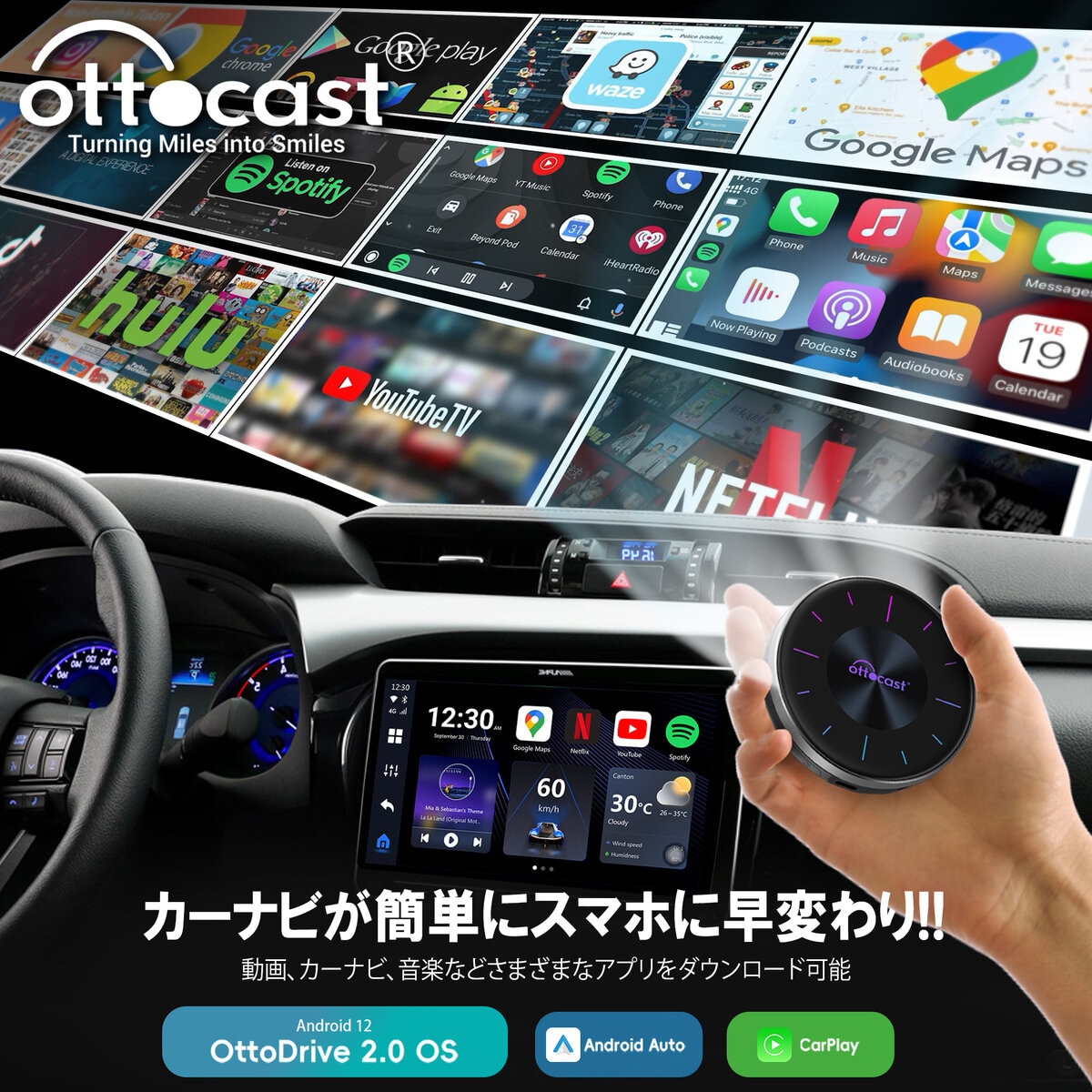 カーナビがスマホに早変わり OTTOCAST P3 カーナビがスマホに早変わり OTTOCAST P3