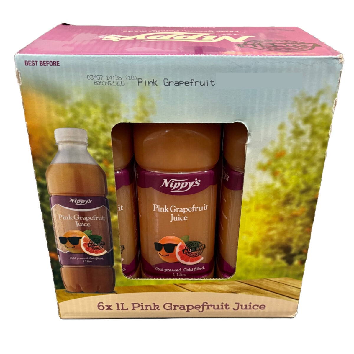 Nippys ピンクグレープフルーツ コールドプレスジュース 1L x 6