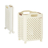 7Life ランドリーバスケット 折り畳み キャスター付き クリーム-M