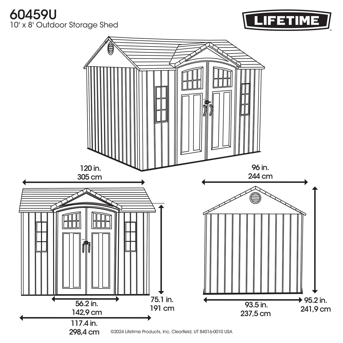 LIFETIME 10 x 8 フィート (3.0 x 2.4 m) 屋外用物置 60459A