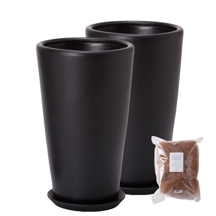 モダン PR1 マット釉 プランター 受け皿付き 2個セット XS 7号 21 x 35cm ブラック ZZ-C13K07Px2 モダン PR1 マット釉 プランター 受け皿付き 2個セット XS 7号 21 x 35cm ブラック ZZ-C13K07Px2