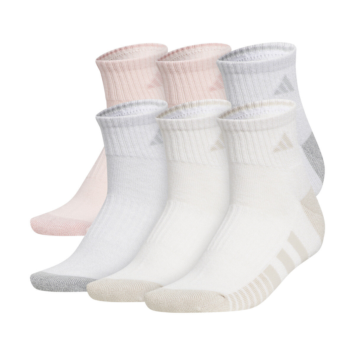 アディダス ウィメンズ クオーター ソックス 6足組 サンディピンク/クリアオニキスグレー/アルミナベージュ