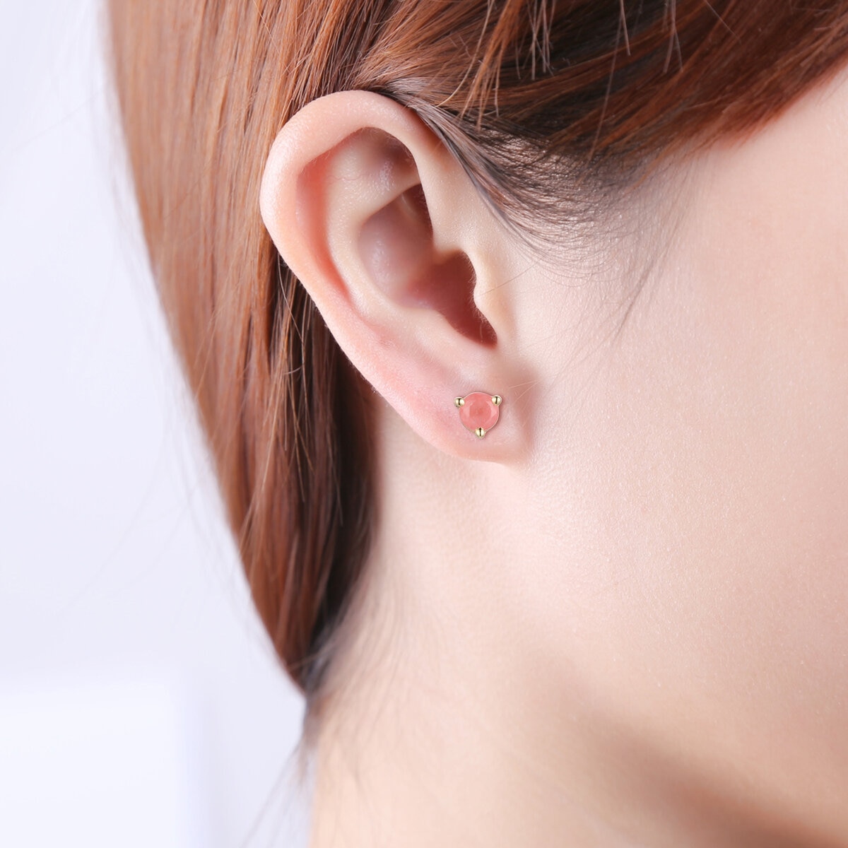 14K イエローゴールド ロードクロサイト スタッドピアス