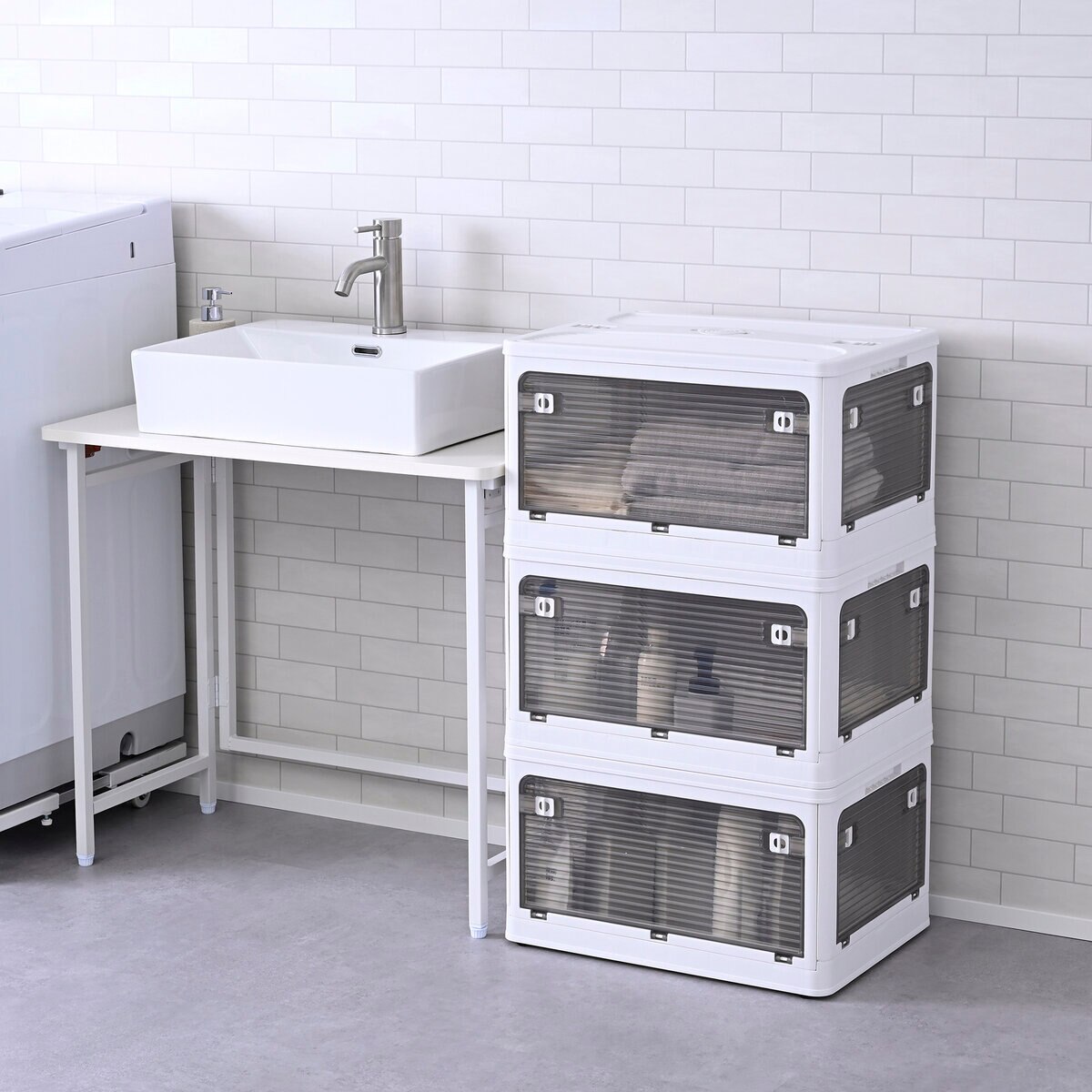 YAMAZEN コンテナフルオープンボックスL 3個組 ホワイト