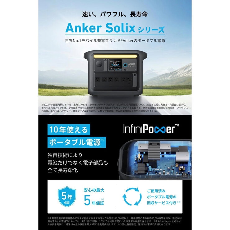 Anker(アンカー)Solix C1000 ポータブル電源 A1761511 ブラック 容量1,056Wh Anker(アンカー)Solix C1000 ポータブル電源 A1761511 ブラック 容量1,056Wh