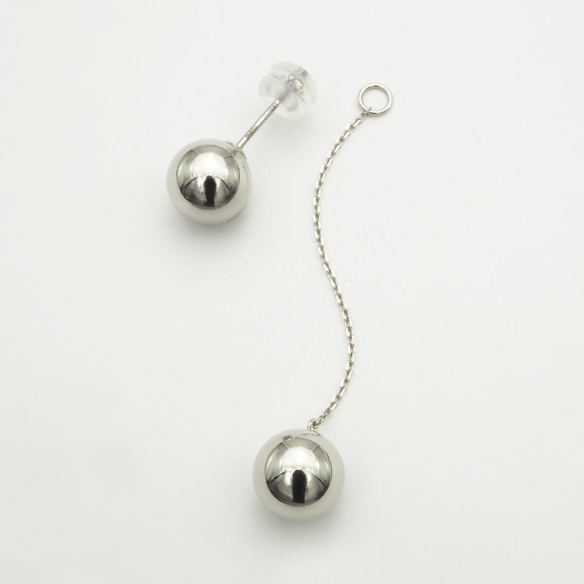 プラチナ 7.5mm ボール チェーン付き 2Way ピアス