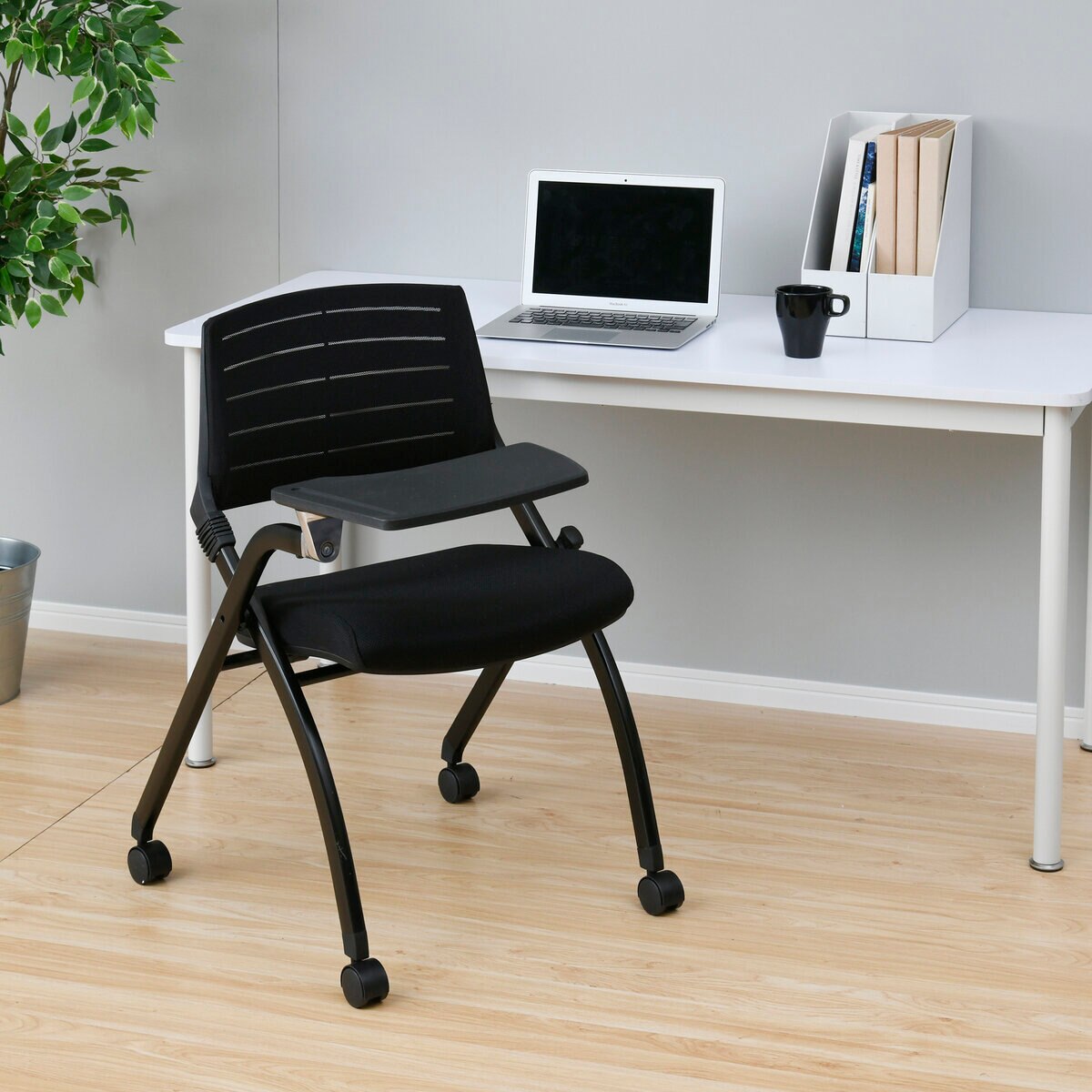 YAMAZEN キャスター付きミーティングチェア メモ台付き ブラック