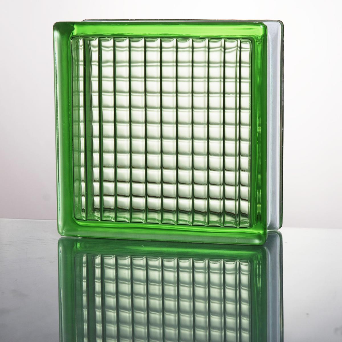 ガラスブロック 190 x 190 x 80 mm   6個セット カラーシリーズ   パラレルグリーン  JGB80118