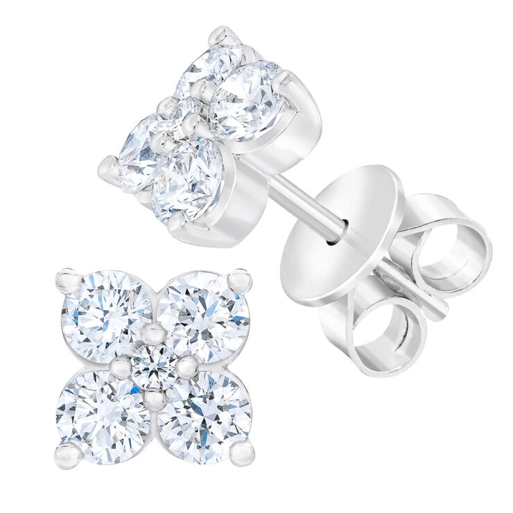 14K ホワイトゴールド 1.00カラット 花柄 ダイヤモンド イヤリング 14K ホワイトゴールド 1.00カラット 花柄 ダイヤモンド イヤリング