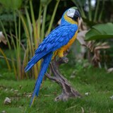 ウービア 切り株にとまるコンゴウインコの置物 ブルー 特大 H14142-1