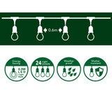 DC/ソーラー LED ストリングライト 17.6m 24ソケット