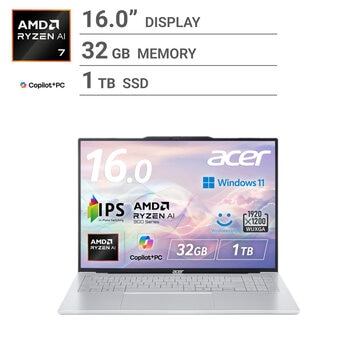 ACER ノートPC / SWIFT AIR 16 / 16.0 インチ / Ryzen AI 7 350 / メモリー32GB / SSD 1TB / SFA16-61M-F73Z