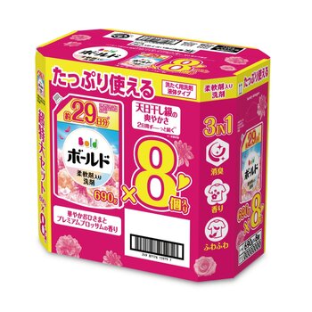 ボールド 柔軟剤入り 洗濯洗剤 液体 華やかおひさまとプレミアムブロッサムの香り 詰め替え 690g x 8個入り ボールド 柔軟剤入り 洗濯洗剤 液体 華やかおひさまとプレミアムブロッサムの香り 詰め替え 690g x 8個入り