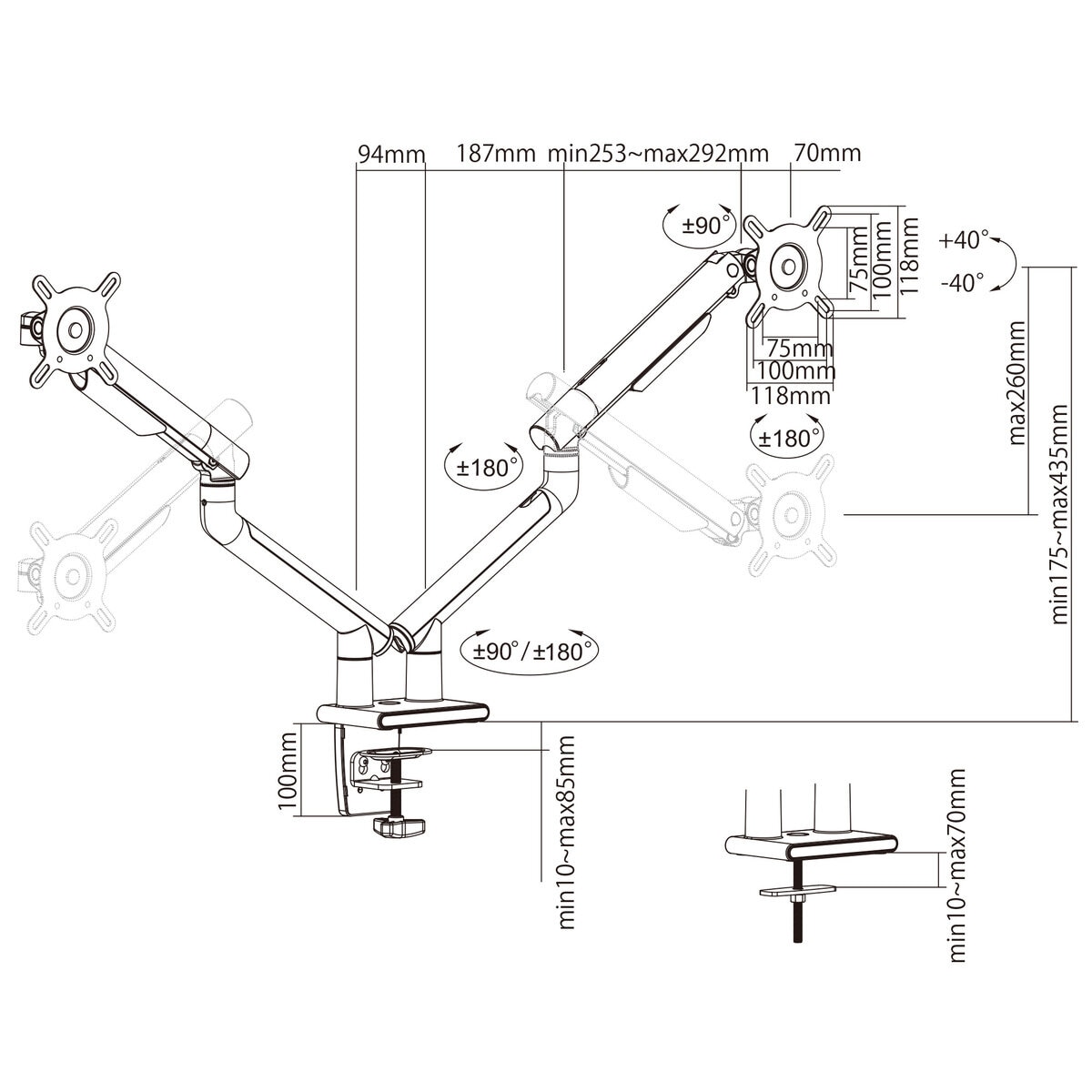iggy / デュアルモニターアーム / DA122 / 耐荷重2~9kg / 13~32インチ対応 / ホワイト iggy / デュアルモニターアーム / DA122 / 耐荷重2~9kg / 13~32インチ対応 / ホワイト