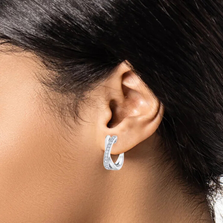 18K ホワイトゴールド 0.25カラット X フープ ピアス