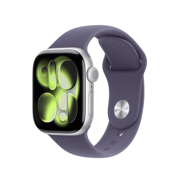 Apple Watch S11 Cellular 42mmシルバーアルミニウムケースとパープルフォグスポーツバンド - S/M