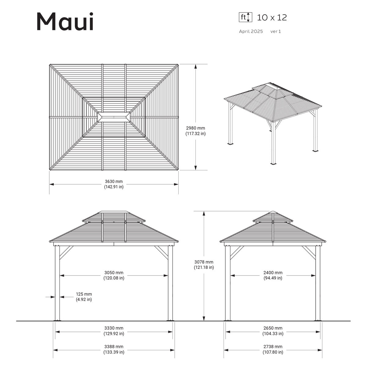 SOJAG マウイ 10 x 12フィート (3.0 x 3.6 m) ガゼボ