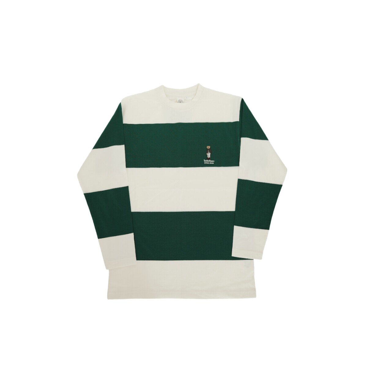 テディーベア メンズ 長袖 Tシャツ / オフホワイト＋グリーン / L