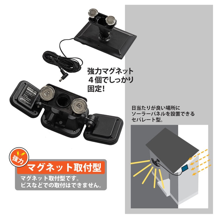 MTO ソーラーセンサーライト広範囲照射・ソーラー部分離型 マグネット取付式 2台セット EDS0797MS2S