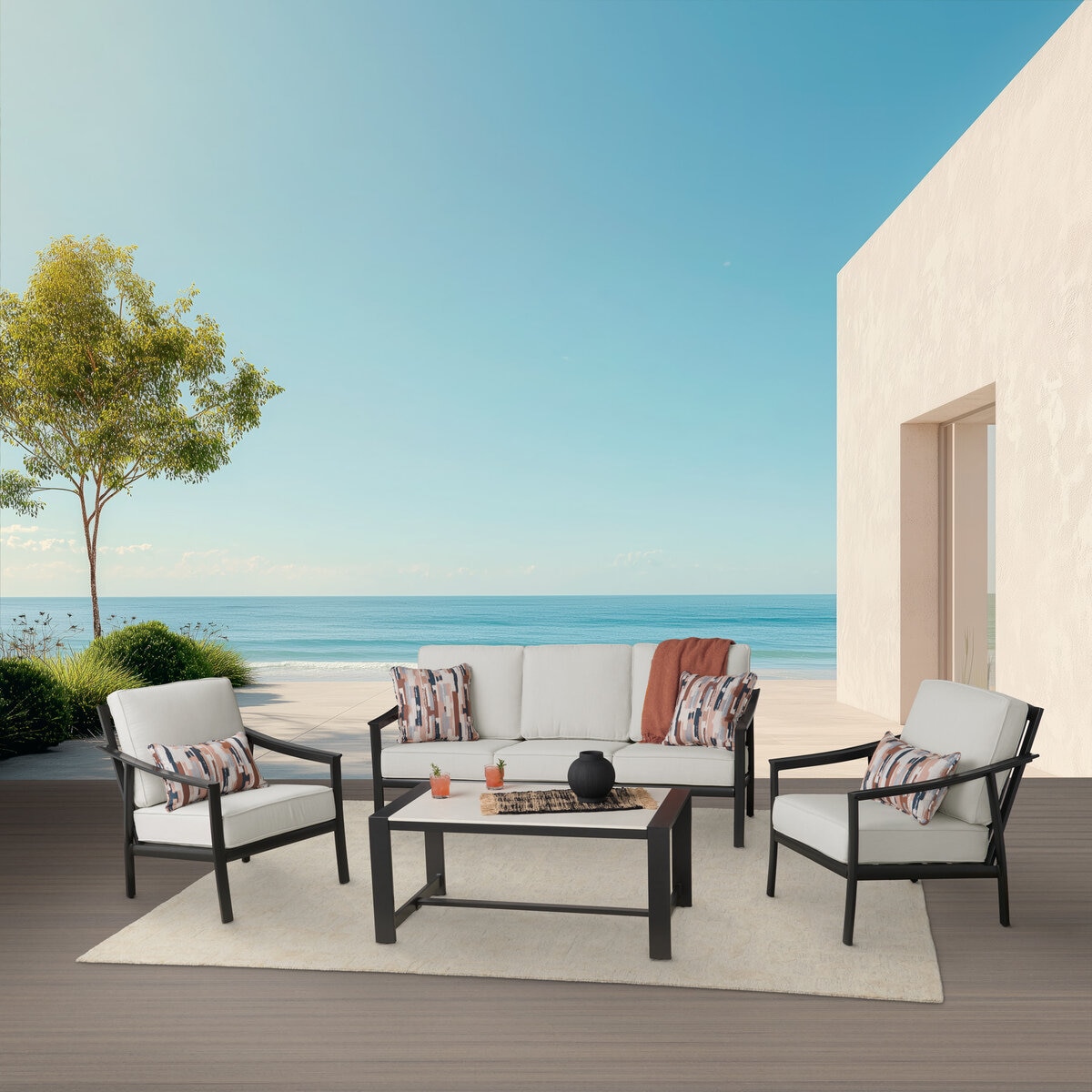 アジオ Stinsley 屋外用 ソファー & テーブル 4点セット アジオ Stinsley 屋外用 ソファー & テーブル 4点セット