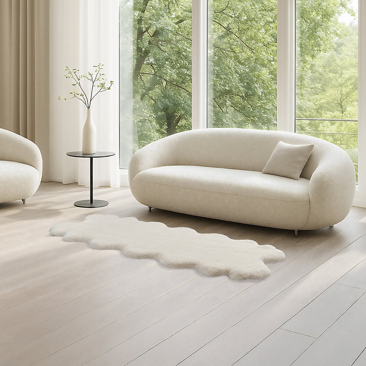 Mon Chateau フェイクファーラグ60 x 177cm アイボリーソリッド