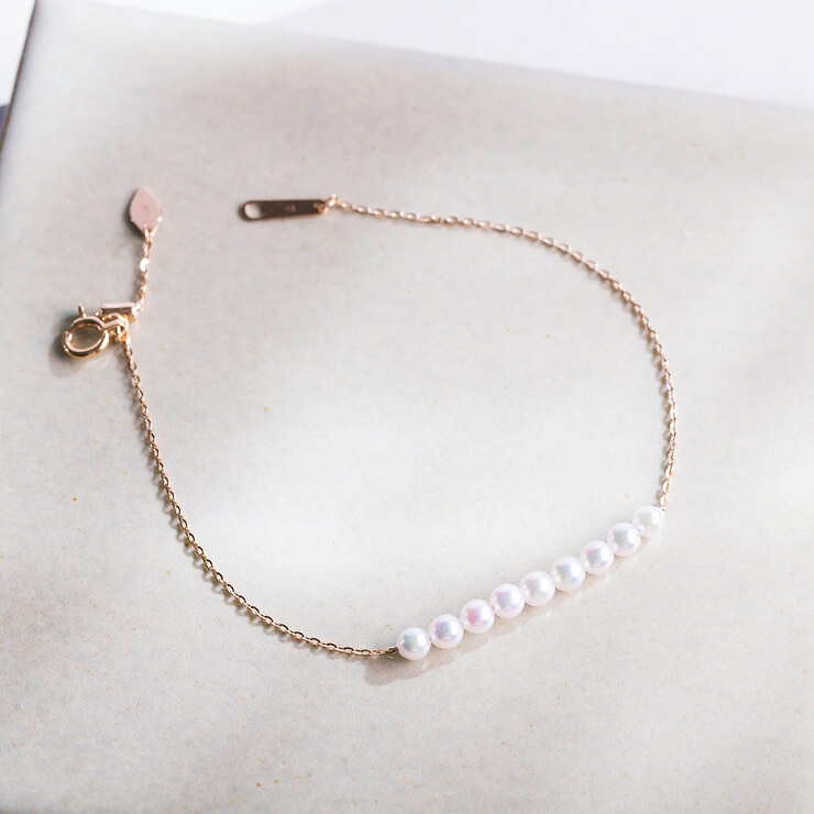 あこやパール 18K ローズゴールド 3.0ｍｍ 9粒 17cm ブレスレット