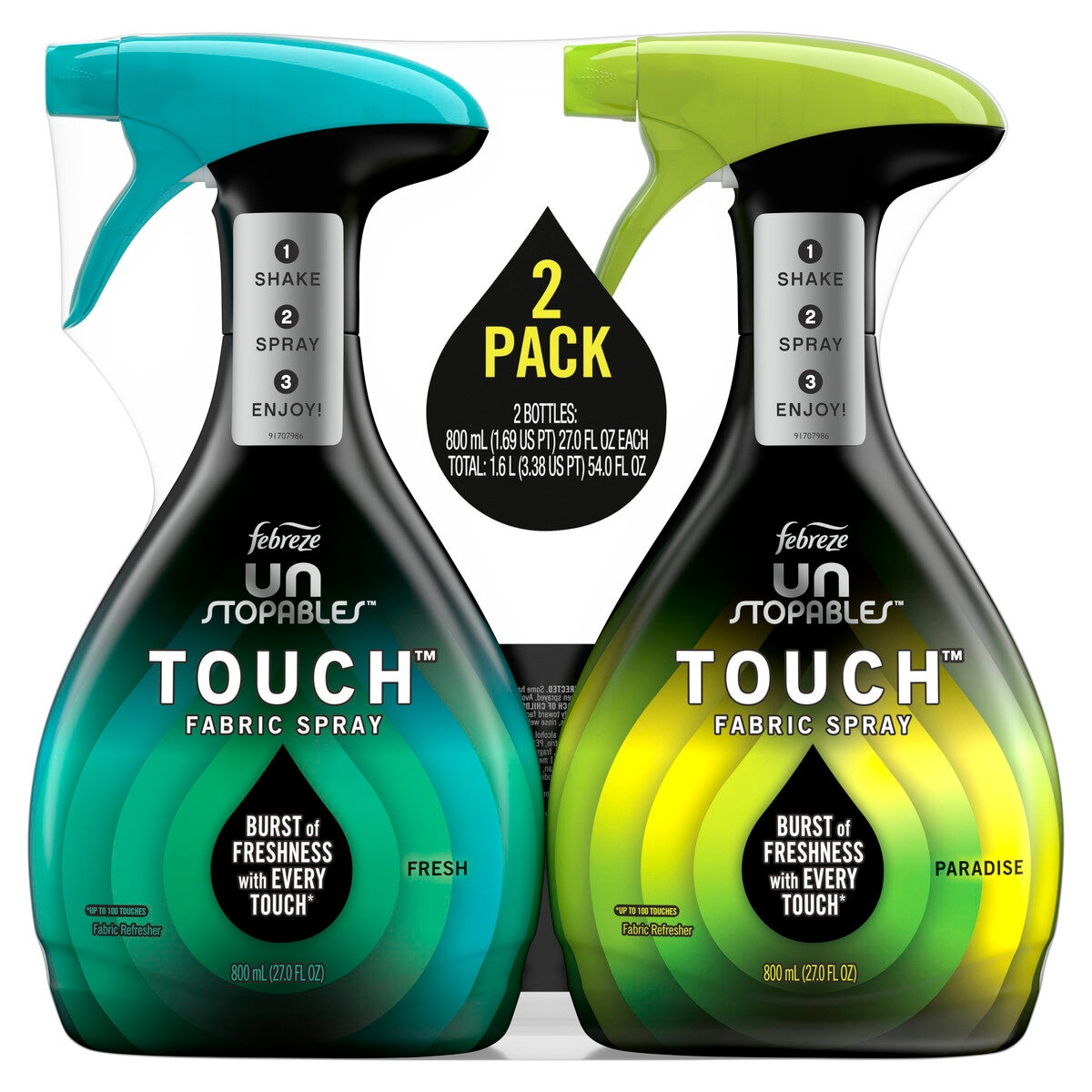 ファブリーズ アンストッパブル タッチ スプレー800ml x 2 本 (フレッシュとパラダイスの香り）