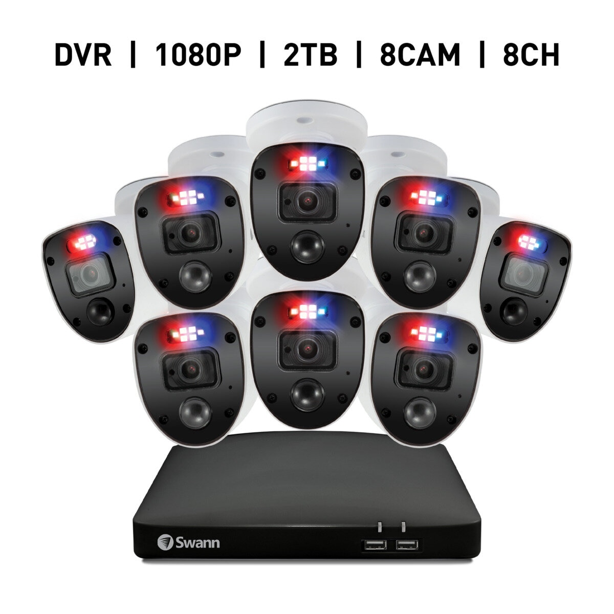 Swann（スワン）8CH 1080 DVRシステム 2TB Enforcer バレット型 カメラ8台