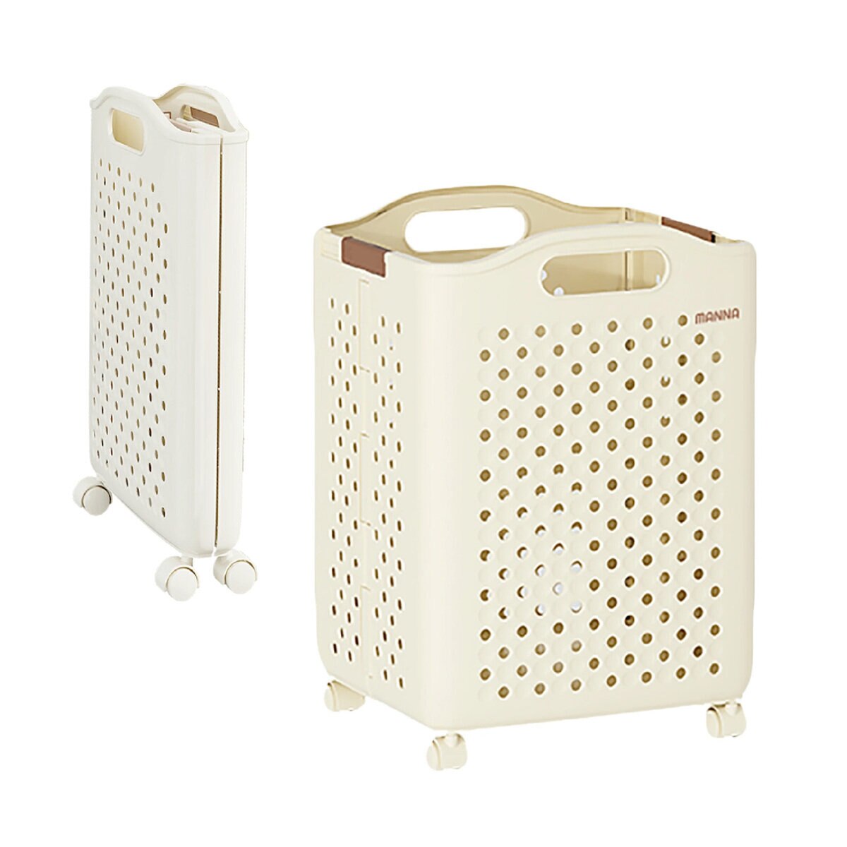 7Life ランドリーバスケット 折り畳み キャスター付き クリーム-M