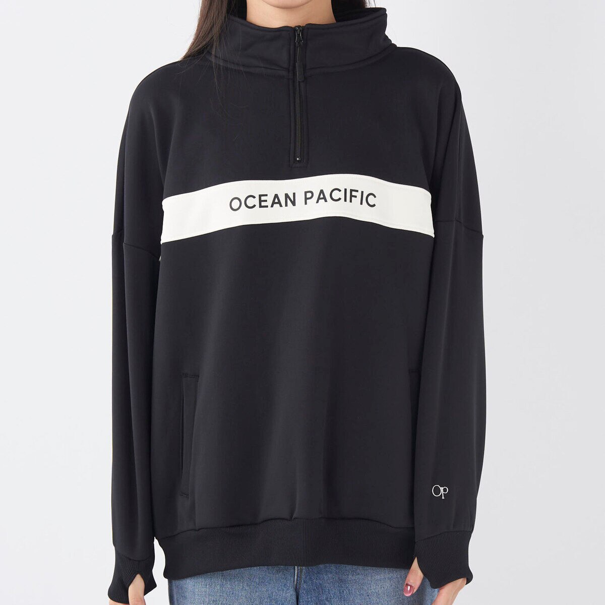 オーシャンパシフィック レディース ハーフジップ スウェットシャツ ブラック M