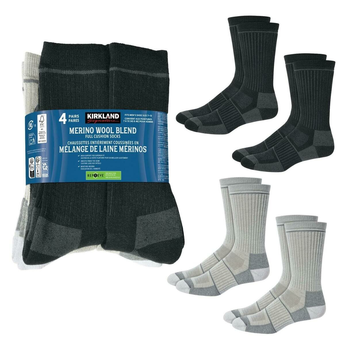 カークランドシグネチャー メンズ メリノウール混 ソックス 4足組