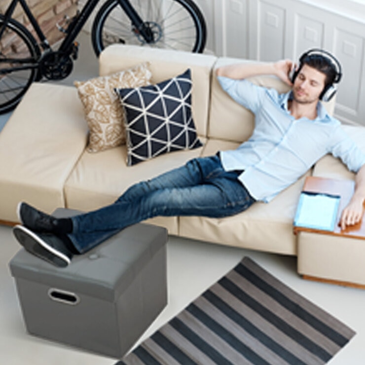 スペースメイド フェイクレザーストレージボックス 2個セット クールグレー