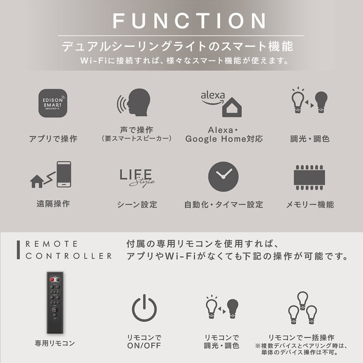 Edison Smart（エジソンスマート）デュアルシーリングライト（無線式）ホワイトDBC-RF50BKWH