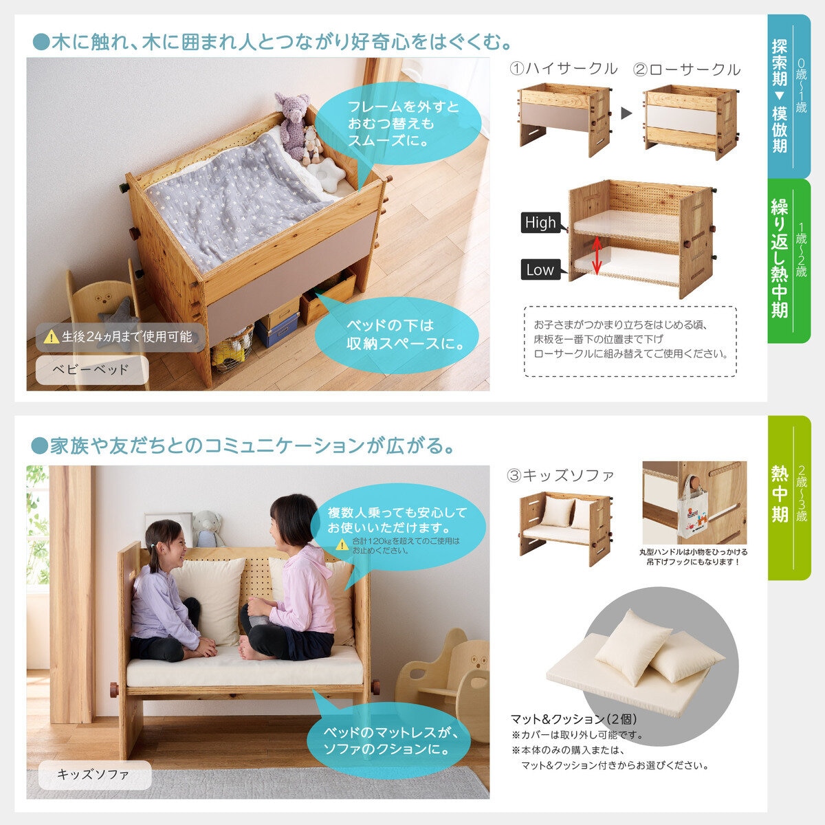 つむぎ 123セット ベビーベッド・キッズデスク HGTS2023