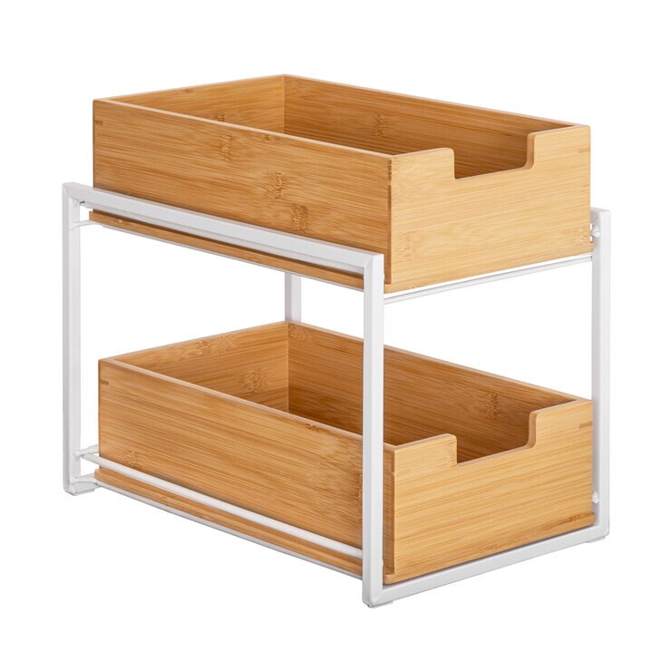 竹製 2段 スライド 収納 タワー