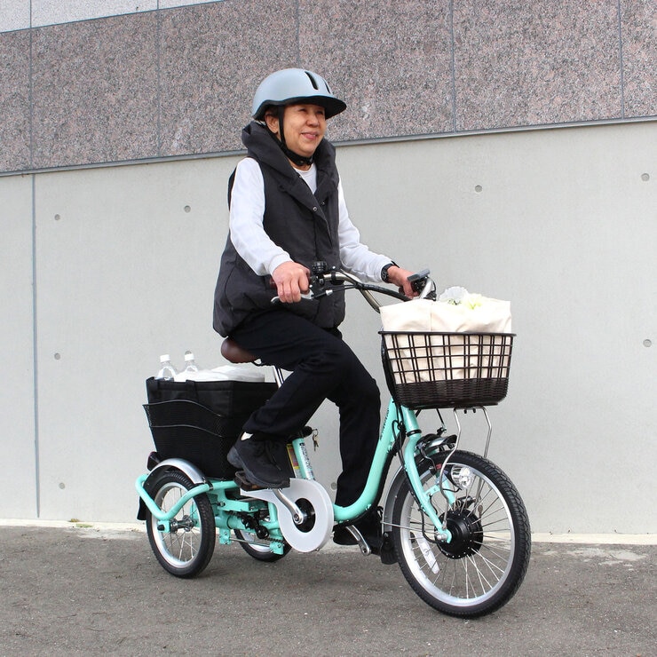 MIMUGO ノーパンク ロータイプ 電動アシスト三輪自転車 GR ライトグリーン