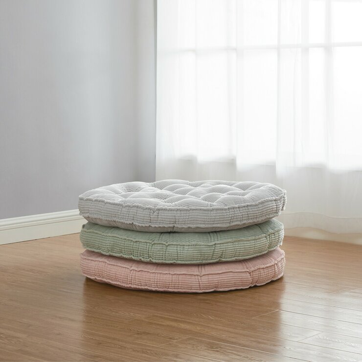 コーデュロイ フロアクッション 76cm x 76cm　ローズスモーク