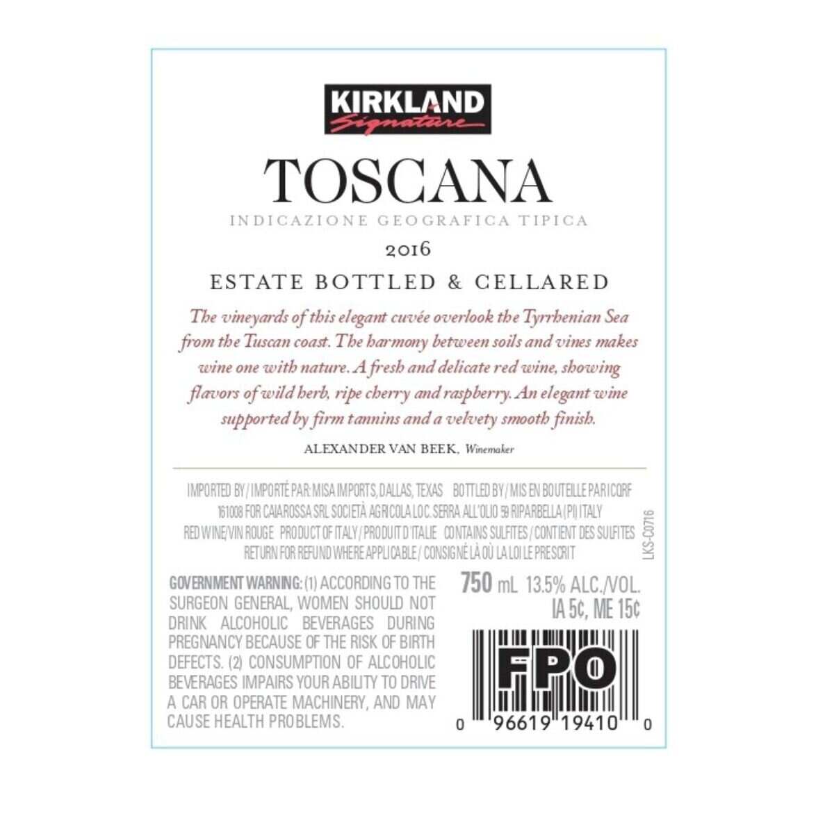 カークランド シグネチャー トスカーナ 750 ml